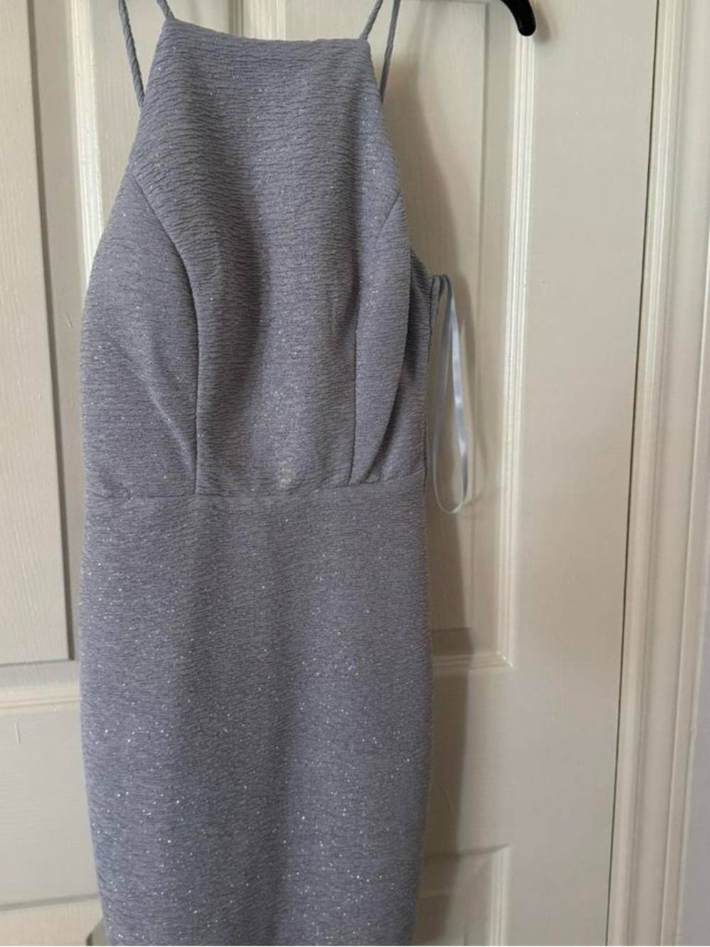 Metallic Silver Spaghetti-Strap Sheath Dress